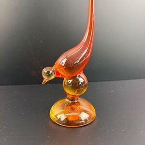 Vintage Viking Glass Long Tail Bird Persimmon Epic Line MCM 10" EUC